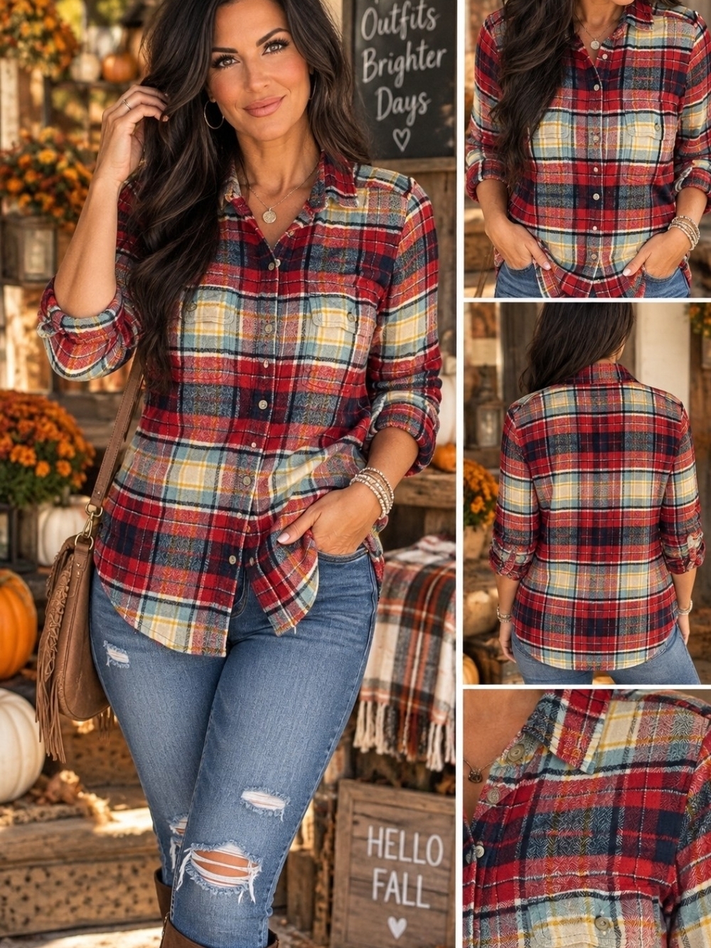 American Eagle Women’s Plaid Flannel Button Down Shirt Classic Fit Medium